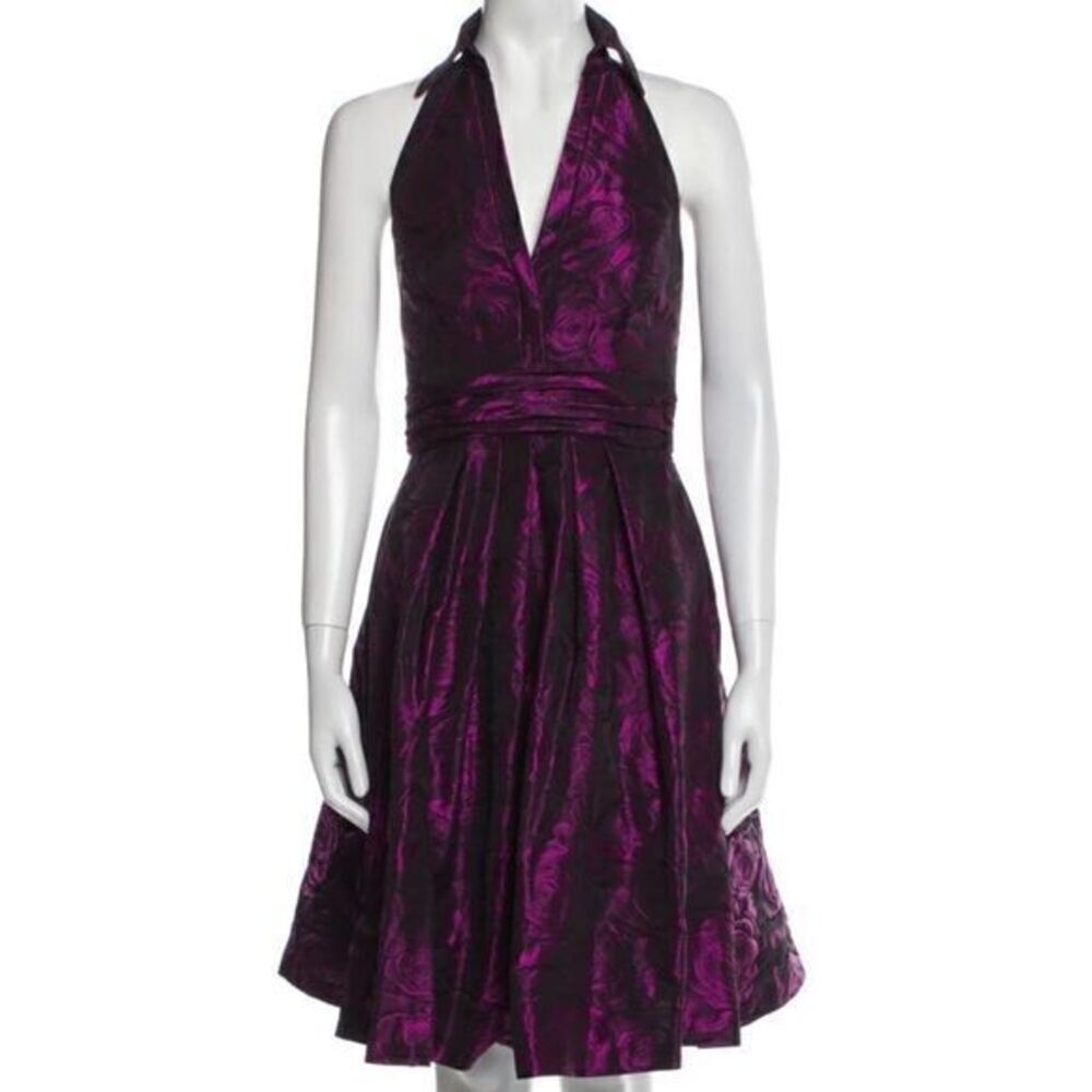 Theia Shimmery Floral Halter Dress
